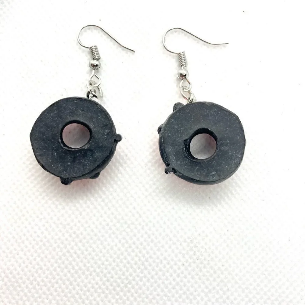 Black and Pink Sprinkled Donut Drop Earrings